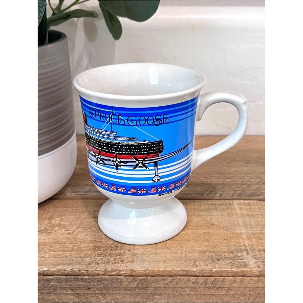 Vintage Karol Western Spruce Goose Queen Mary Long Beach Pedestal Mug 8oz